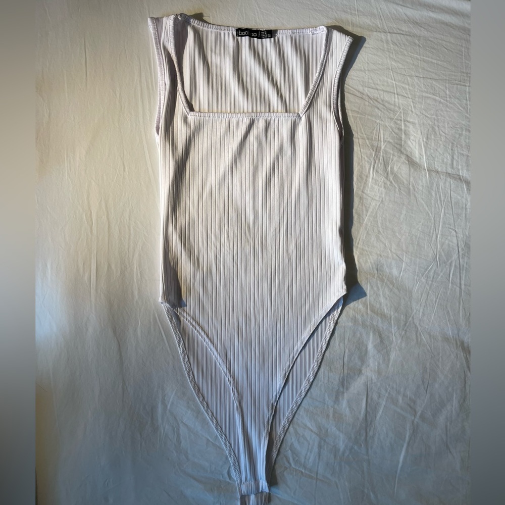 Boohoo white square neck bodysuit
